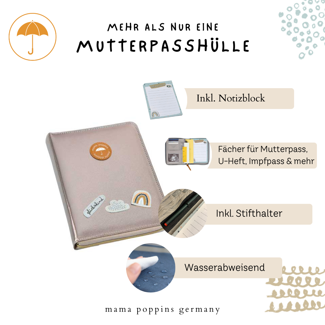 impfausweis aufbewahrung Mutterpasshülle mit Notizblock & 8 Fächern – Mama Poppins Germany